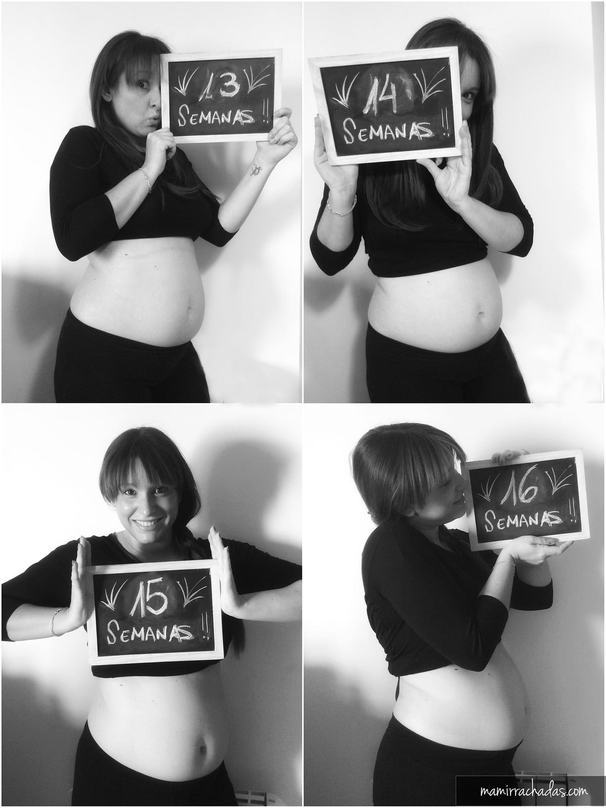 Evolución de la barriga del segundo embarazo, de la semana 13 a la semana 16